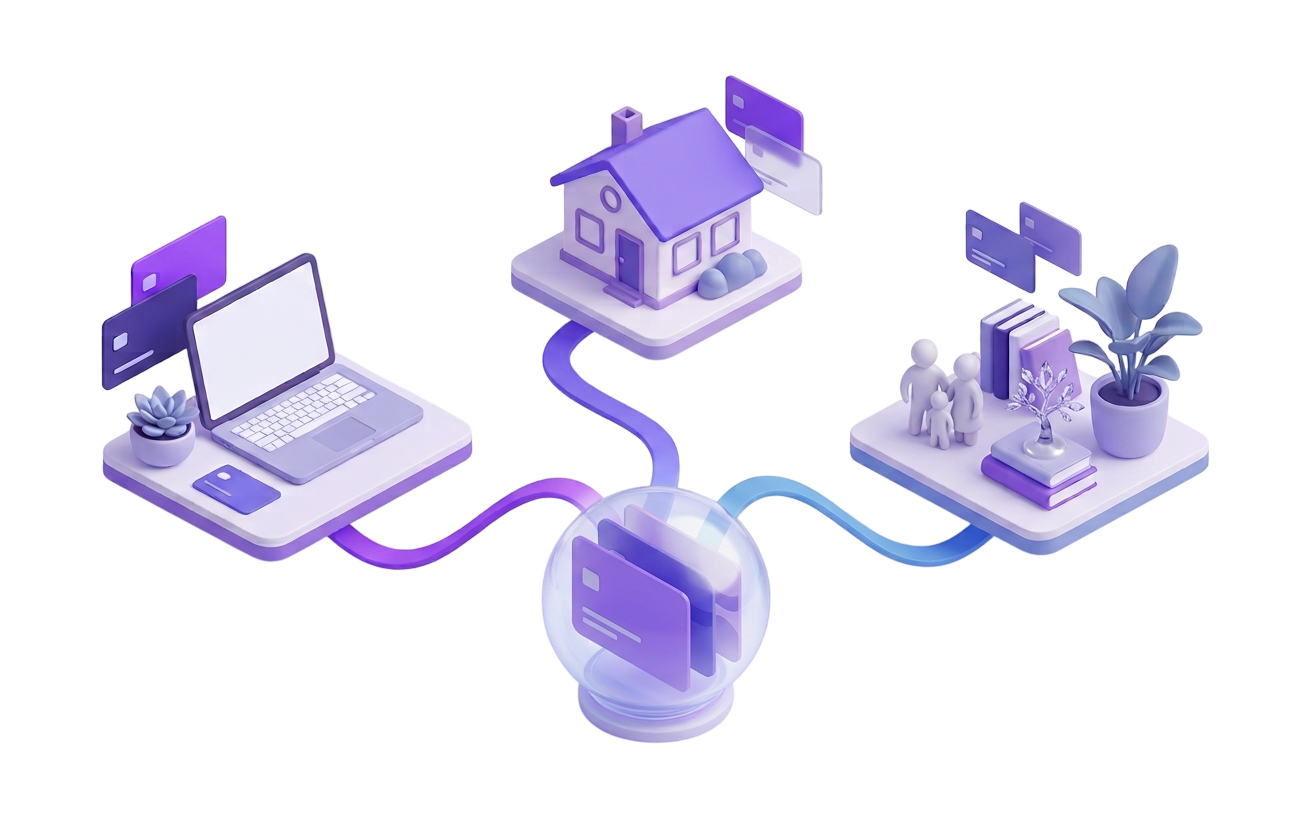A personal workspace, shared home, and family future connected to one clear financial view.